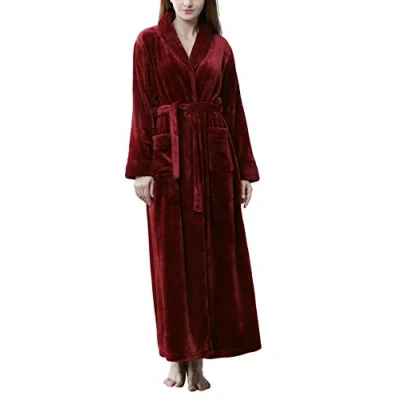 Image of Kinloy Ladies Fluffy Fleece Soft &amp; Cosy Dressing Gown Comfy Long Housecoats Terry Towelling Robe Lightweight Shaggy Luxury Full Length Bathrobe Nightwear