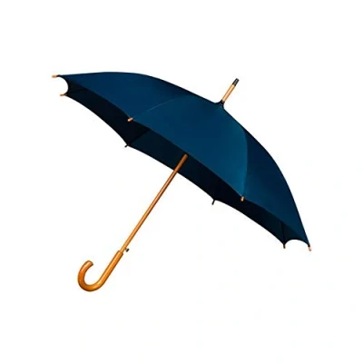 Image of Falconetti Unisex Long Umbrella for Men and Women Diameter over 1 m Automatic Opening System Robust with Wooden Handle Blue (Dark Blue)