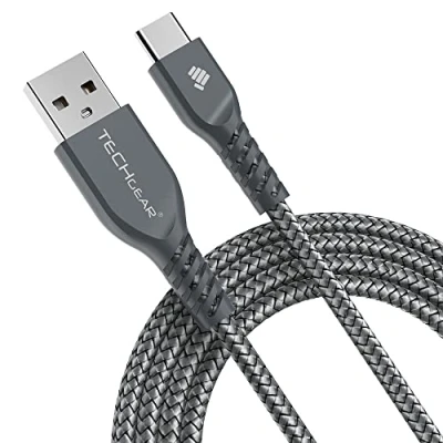 Image of TECHGEAR USB C to A 2M Long STRONG Durable Braided Charging Data Cable Type Compatible with iPad Pro 11&quot; 12.9&quot; 13&quot; 2024 2022 2021, Mini 6, Air 10.9/11/13, 10th Generation, Silver