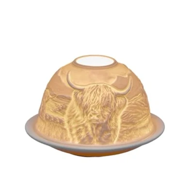 Image of Small Lithophane Dome Tealight Candle Holder Highland Cow