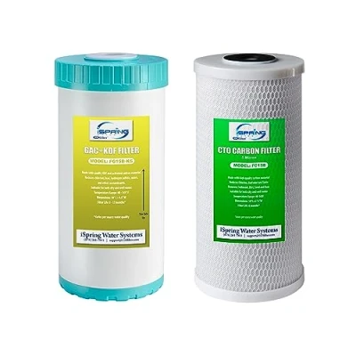 Image of iSpring F2WGB21BKS Whole House 4.5&quot;x10&quot; Water Filtration CTO Carbon Block and GAC+KDF Filter Replacement Cartridge Pack Set for WGB21B KS