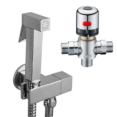 Image of Ownace Modern Square Thermostatic Chrome Wall Mounted Toilet Douche Muslim Bidet Shattaf Shower Spray Brass Kit Set