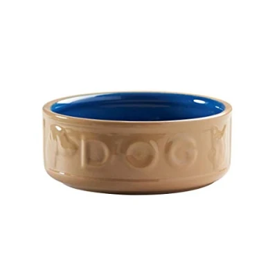 Image of Mason Cash Blue Cane Lettered Dog Bowl 18cm (7&quot;)