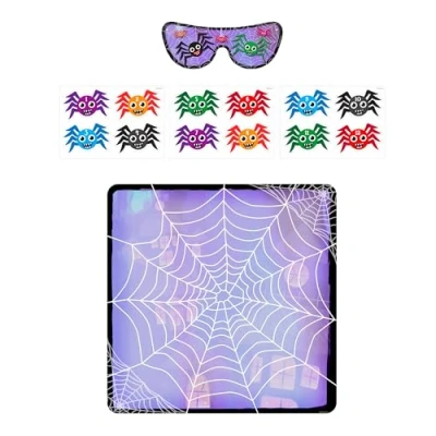 Image of Halloween Party Games for Kids Pin The Spider on Web, 14 Piece Fun Game, Suitable Children Of All Ages, Includes Blindfold, Stickers, and Poster, Supplies Decoration