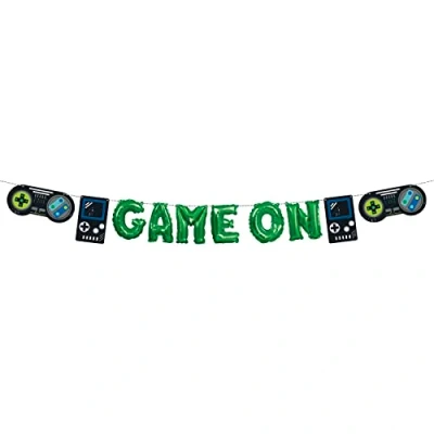 Image of Unique 25206 Mini Letter Balloon Banner Kit with Game Controller Cut Outs Gamer Birthday Party 1 Count (Pack of 1), Multicolour