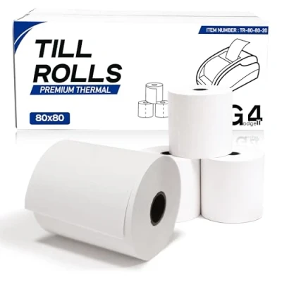 Image of 20 Pack 80 X Thermal Paper Till Rolls Receipt Roll for Cash Register, POS, Credit Card Machine with Red Warning Strip BPA Free *