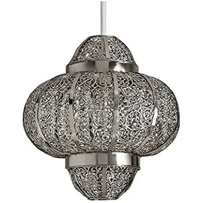 Image of HOMION Chandelier Style Ceiling Light Shade Droplet Pendant Acrylic Crystal Bead Easy Fit (Lantern Silver)
