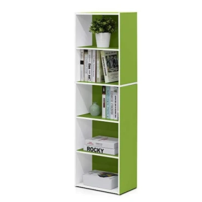 Image of Furinno Luder 5 Tier Reversible Color Open Shelf Bookcase, White/Green