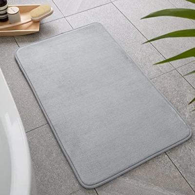 Image of Catherine Lansfield Anti Bacterial Memory Foam Bathmat Bath Mat Silver Grey