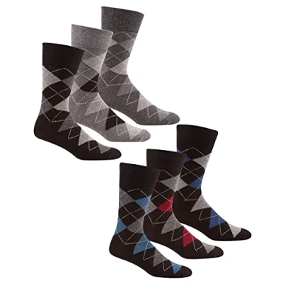 Image of undercover lingerie 6 Pairs Mens Argyle Non Elastic Top Comfort Fit Cotton Rich Premium Quality Socks