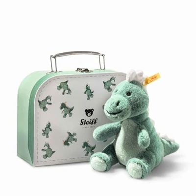 Image of Steiff Joshi Baby T Rex 16 cm Green Blue in Suitcase, Soft Cuddly Friends, Toy Dinosaur, Stuffed Dino for Playing and Cuddling, Made of Plush, Machine Washable