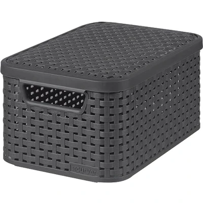 Image of Curver CU Rattan Style Basket L+lid 03619, Grey, 44 x 33 24 cm