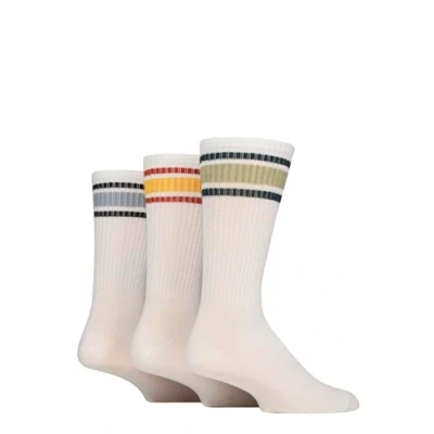 Image of Mens 3 Pair SOCKSHOP Wildfeet Bamboo Sports Socks White Green / Yellow Blue Stripes 7 11