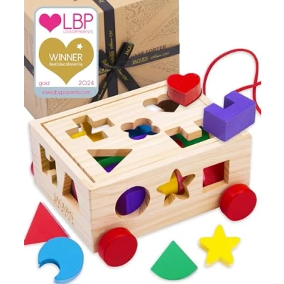 Image of Jaques of London Wooden Shape Sorter for 1 Year Olds Pull Along Toys 2 3 Montessori Toddler Since 1795