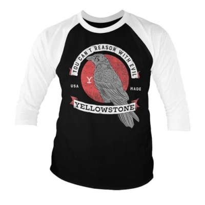 Image of Yellowstone Officially Licensed You Can&#039;t Reason with Evil Baseball 3/4 Sleeve T Shirt (White Black), X Large