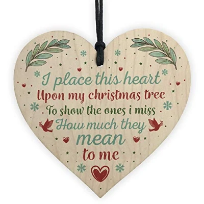 Image of RED OCEAN Christmas Tree Decoration Bauble Wooden Heart Plaque Memorial Poem Quote Heaven Friendship