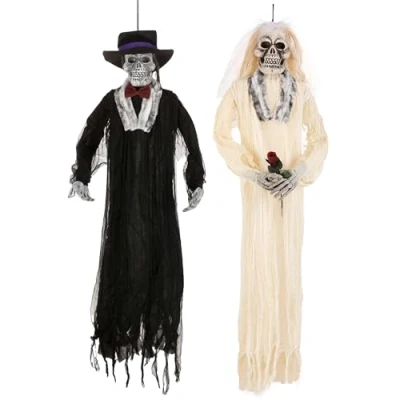 Image of Fun World 72&quot; Bride and Groom Skeleton Decoration Set Standard