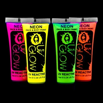 Image of UV Glow Neon Face and Body Paint 10ml Set of 4 Tubes Fluorescent