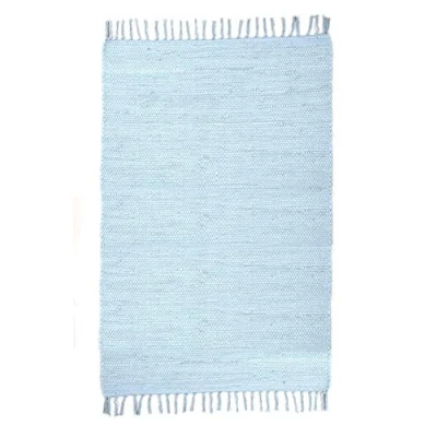 Image of Theko Dhurry Happy Cotton Flat Weave Rug, 100% Cotton, Handwoven, Colour: Light Blue, 60 x 120 cm