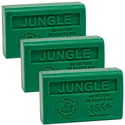 Image of Maison du Savon de Marseille French Soap made with Organic Shea Butter Moisturising for Soft Skin Jungle Fragrance 125 Gram Bars Set of 3