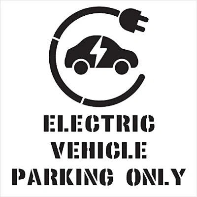 Image of &#039;Electric Vehicle Parking Only With Symbol&#039; Floor Graphic Stencil, (1000mm x 1000mm)