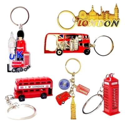 Image of 6 London Keyrings, 3D Bus Telehone Box Keychain, Souvenir key ring British Gift Bottle Opener KeyRing