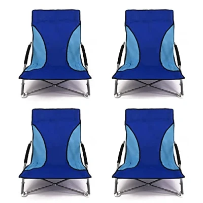 Image of Nalu Folding Low Camping Chair Lightweight Foldable Portable Garden Beach Seat Blue (4 pack)