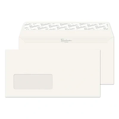 Image of Blake Business DL 110 x 220 mm 120 gsm Peel &amp; Seal Window Wallet Envelopes (71884) Oyster Wove Pack of 500