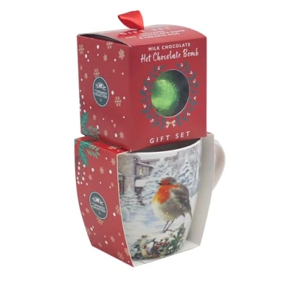 Image of Lesser &amp; Pavey Macneil Christmas Robin Mug with Hot Chocolate Bomb Gift Idea for Xmas Themed Mug, UK Design, Drinks, Tea, Coffee Drinkware