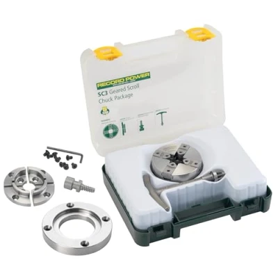 Image of RIKON Power Tools 78 062 SC3 Chuck 1&quot;x 8&quot; Thread, 50mm Jaw, Woodscrew &amp; 2&quot; Faceplate Package