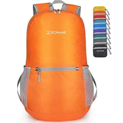 Image of ZOMAKE Ultra Lightweight Foldable Backpack Rucksack 20L Small Packable Backpcks Walking Rucksacks Water Resistant Travel Daypack For Men Women Outdoor Camping Hiking (Orange)
