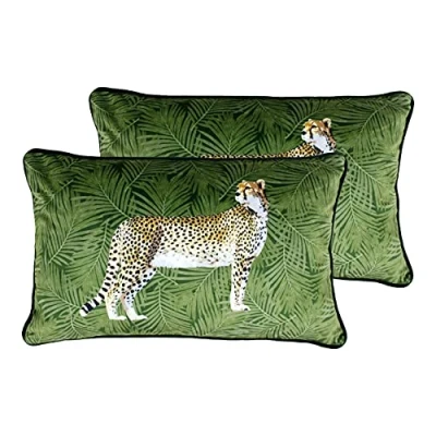 Image of Paoletti Cheetah Forest Twin Pack Polyester Filled Cushions, Green, 30 x 50cm