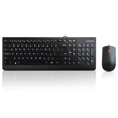 Image of Lenovo 300 USB Combo, Full Size Wired Keyboard &amp; Mouse, Ergonomic, Left or Right Hand Optical GX30M39606, Black