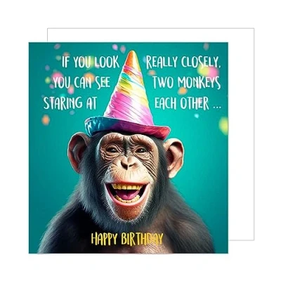 Image of Edition Seidel Premium Square Birthday Card with Envelope Greeting Happy For Him or Her Friend Sister Brother Colleague Funny Monkey (GQ125)