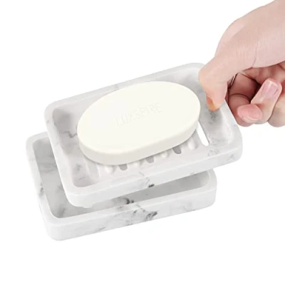 Image of Luxspire Soap Dish Tray, Double Layer Draining Holder, Detachable Container Box for Bathroom Shower, Kitchen Sink Sponge Drainer Case White Marble