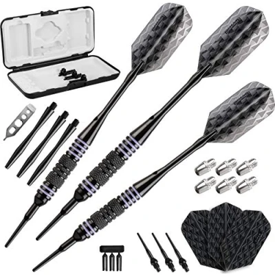 Image of Viper Bobcat Adjustable Weight Soft Tip Darts with Storage/Travel Case: Black Coated Brass, Purple Rings, 16 19 Grams