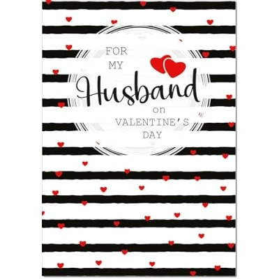 Image of doodlecards Husband Valentine&#039;s Day Card Love Hearts and Stripes Large A4 Size with Plain Envelope