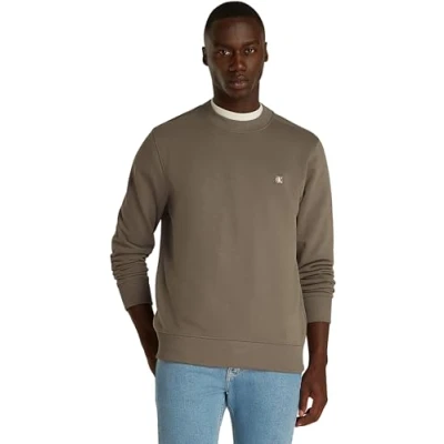 Image of Calvin Klein Jeans Embro Badge CREW NECK Sweatshirt, Men&#039;s, Size: Small, Brown