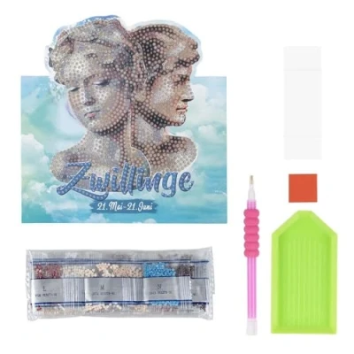 Image of Ideen mit Herz Diamond Painting Stand Card 370gsm 16.3cm x 16cm Includes Envelope &amp; Tools (Zodiac Sign Gemini)
