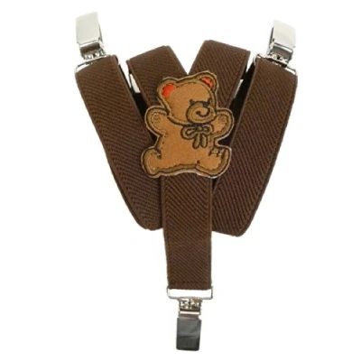 Image of Baby/Childrens Elasticated Clip on Braces/Suspenders with Teddy Bear Design Chocolate Brown