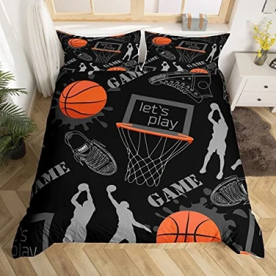 Image of Homemissing Basketball Bedding Set Sports Comforter Cover 3D Ball Games Duvet for Children Kids Boys Girls Microfiber Gift Player Bedspread Single