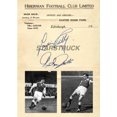 Image of Hibernian FC Famous Five Legends Lawrie Reilly and Gordon Smith Signed (Pre Printed) Exclusive A4 Print