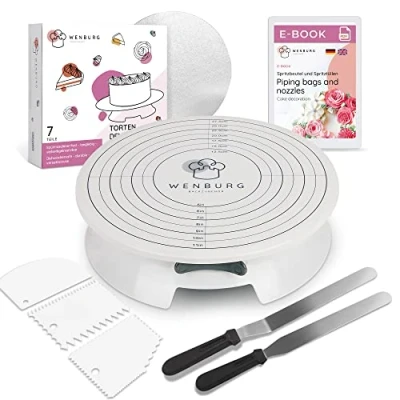 Image of Wenburg Cake Decorating Set Supplies with Piping Tips, Plate, Lots of Accessories Turntable/Cake Stand (Cake Plates Chef)