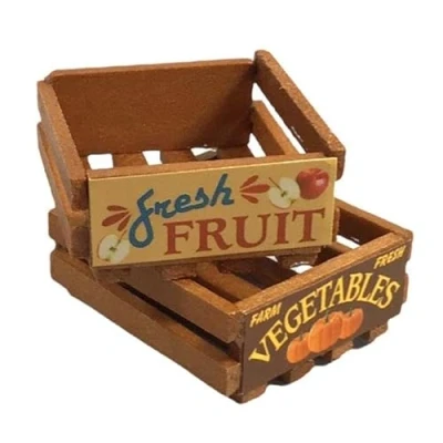 Image of Melody Jane Dolls House Fruit &amp; Veg Crates Wooden Boxes Shop Store Farmers Market Accessory
