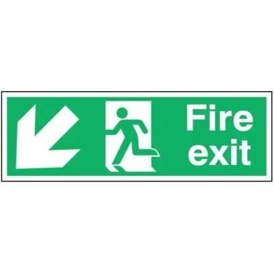 Image of Sitesafe Fire Exit Arrow Down Left Rigid PVC Sign 450 x 150mm