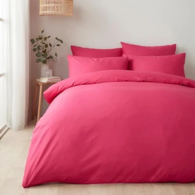 Image of Appletree Hot Pink Duvet Cover Sets Super King Bedding Size (260 x 220cm) Bright Plain Soft &amp; Luxury 100% Cotton Neon Vivid Colour