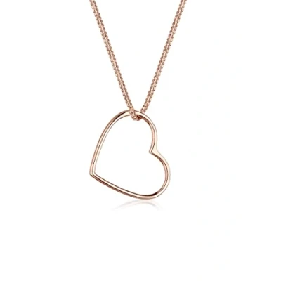 Image of Elli Women&#039;s 925 Sterling Silver Rose Gold Plated Heart Pendant Love Filigree Necklace 45 cm length