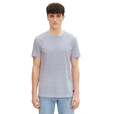 Image of TOM TAILOR Denim Men&#039;s T Shirt with Print 1031138, 29714 Blue Geometric EleMen&#039;st Print, XL