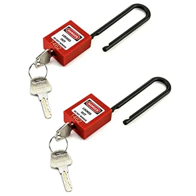 Image of QWORK® Lockout Tagout Locks, Safety Padlock, 2 Padlocks with 4 Keys, 3&quot; Extended Nylon Non Conductive Lock Handle, Red