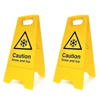 Image of Caution Snow And Ice Floor Sign, Pack of 2 Heavy Duty A Boards, Double Sided Message, Lightweight &amp; Easily Transportable